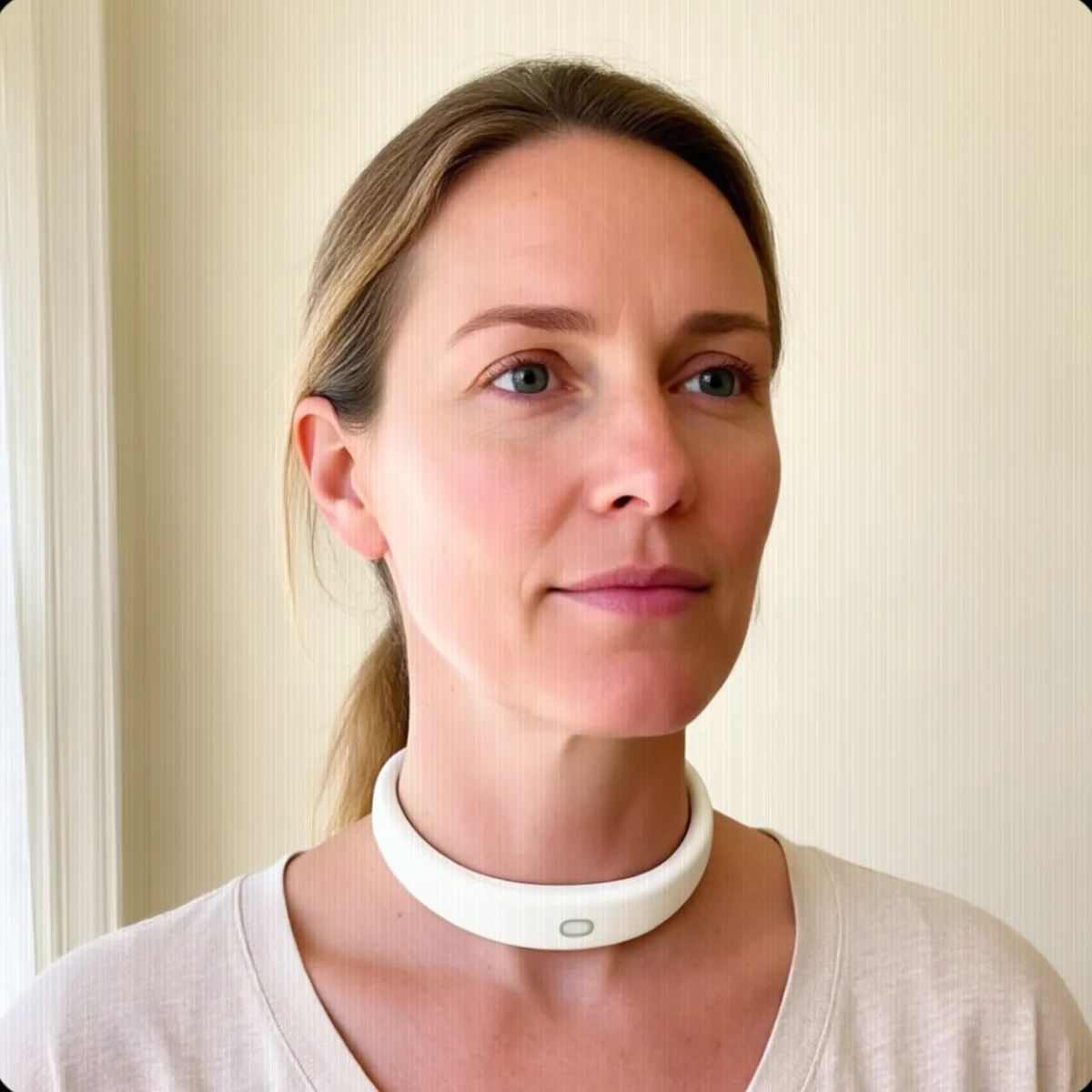 A person wearing Wha at the base of the throat